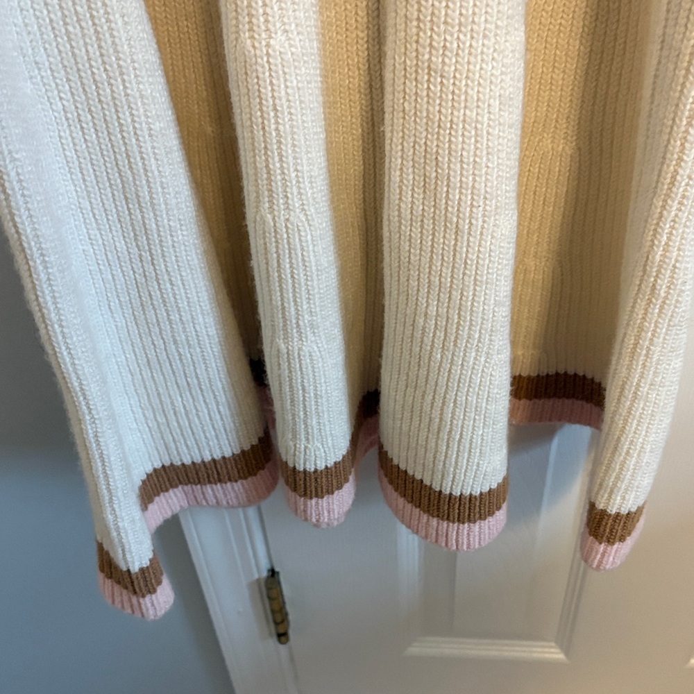 Anthropologie Sporty Cream Knit Dress with Stripes Lambswool Cashmere Blend XL - Picture 5 of 8